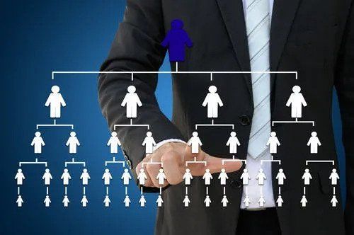 A consultant pointing at an organizational chart of employees